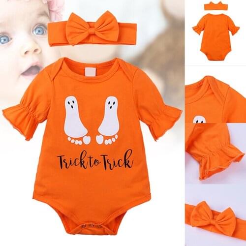 2019 New Baby Halloween Print Feet Ghost Costume Jumpsuit Long Sleeve Toddler Boy Girl Top Clothes Outfits New Design
