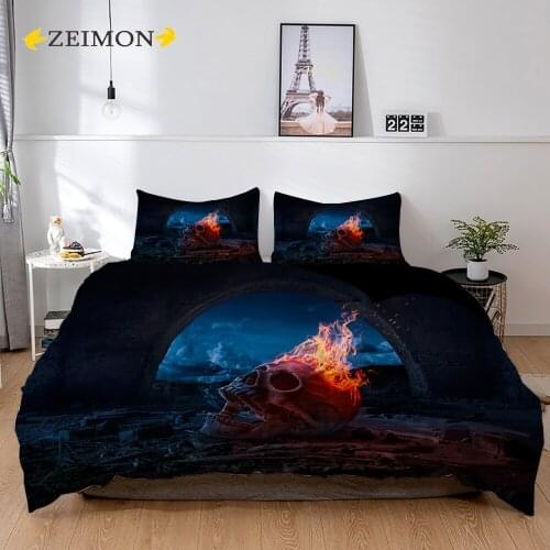 ZEIMON 3D Skull Halloween Bedding Set Gothic Polyester Duvet Cover Set Single Double Twin Full Queen King Bedclothes for Adults
