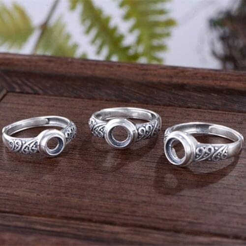 Ring Blank (5x5mm/6x6mm/7x7mm Round Blank) Adjustable Thai Sterling Silver Ring Base Round Cabochon Ring Setting R887B