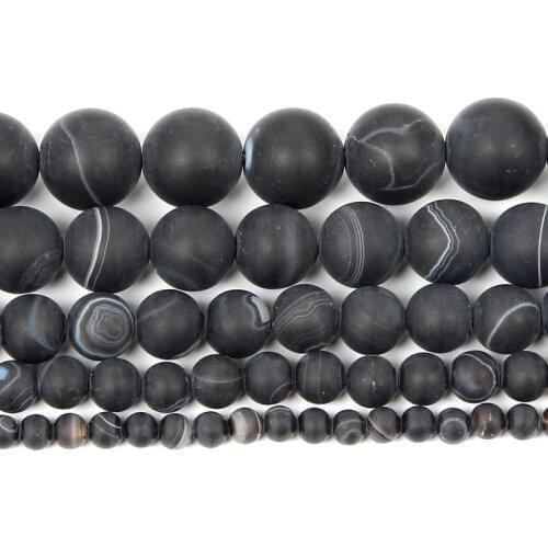 Natural Stone Frosted Black Line Veins Agates Round Loose Beads For Jewelry Making Needlework Bracelet Diy Strand 8 MM