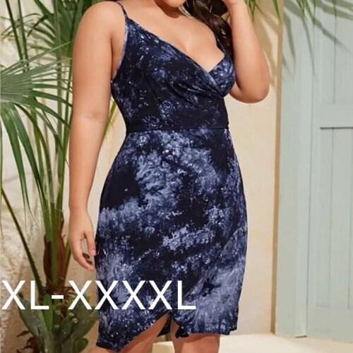 2021 Summer Women Sexy Suspender Beach Dress Plus Size V-neck Fashion Tie Dye Bohemia Dress Party Club Short Skirt Female