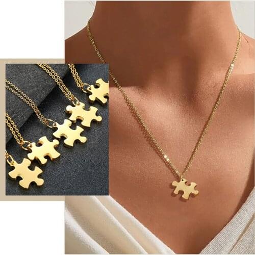 Minimalist 2/3/4/5 Pcs Couple Puzzle BFF Pendant Necklaces Set for Women Personalize Names Stainless Steel Custom Gifts Jewelry