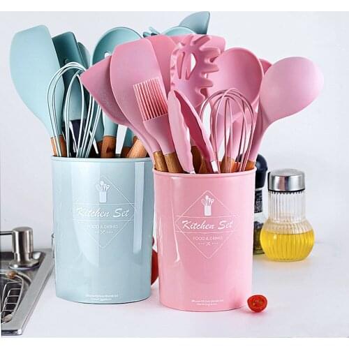 9/11PCS Silicone Cooking Utensils Set Non-stick Spatula Shovel Wooden Handle Cooking Tools Set With Storage Box Kitchen Tools