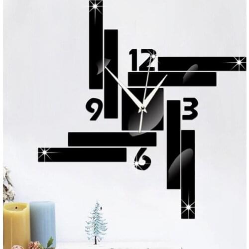 3D DIY New Wall Clock Modern Design Watch Acrylic Mirror Sticker Irregular Rectangular Living Room Quartz Needle