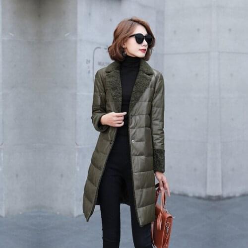 Real Sheepskin Leather Jackets Women Wool Fur Collar Coat Female 90% White Duck Down Womens Down Jackets Cuero Genuino Zjt1677