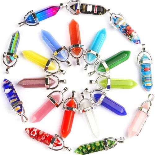 Natural Stone Thousand Flower Glass Pendant 5x30m Charm Bullet Shaped Opal Pendant For DIY Bracelet Necklace Earring Accessories