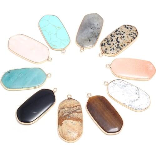 Natural Stone Pendants Rectangle Semi-precious Stone Edging Pendant Necklace Pendant for DIY Jewelry Making Size 23x43 mm