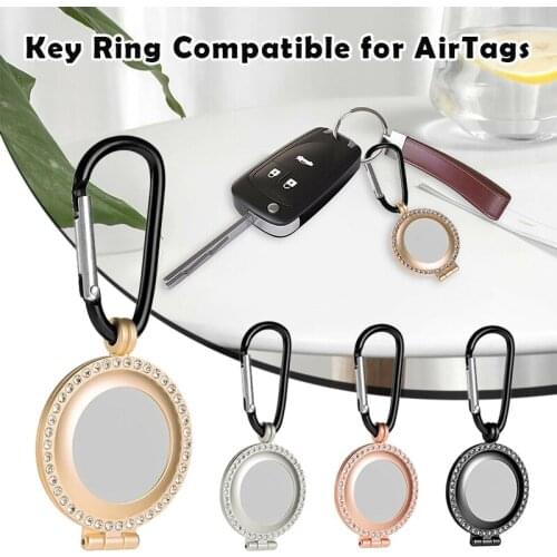 Premium Metal Case with Key Ring Compatible with AirTags Rhinestone Frame Drop Protection Case Shock-Absorbing Covers Key Ring