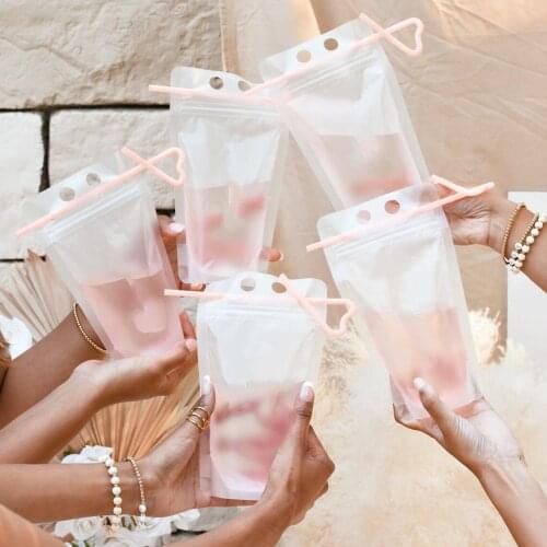 Drink Pouches Bachelorette Party Favors Bridesmaid Stand-Up Hand-Held Translucent Heat-Proof Plastic Straw Pool Beach Ideas