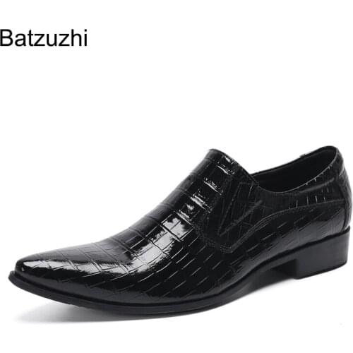 Batzuzhi Handmade Mens Shoes Pointed Toe Formal Business Leather Dress Shoes Men Black Leather Dress Shoes for Men Slip on