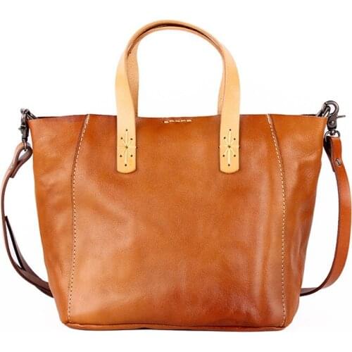 Vintage cowhide soft leather big handbag women totes with long strap crossbody bags high quality