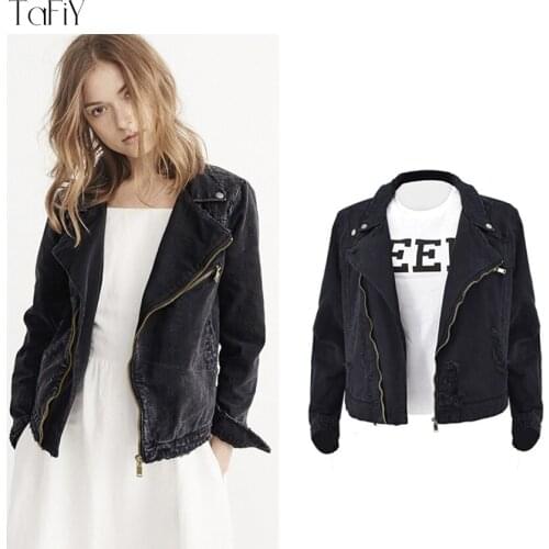 TaFiY New Fashion Jeans Jacket Women Cotton Zipper Denim Jacket Slim Long Sleeve Women Coat Motorcycle Vintage Tops Outerwear