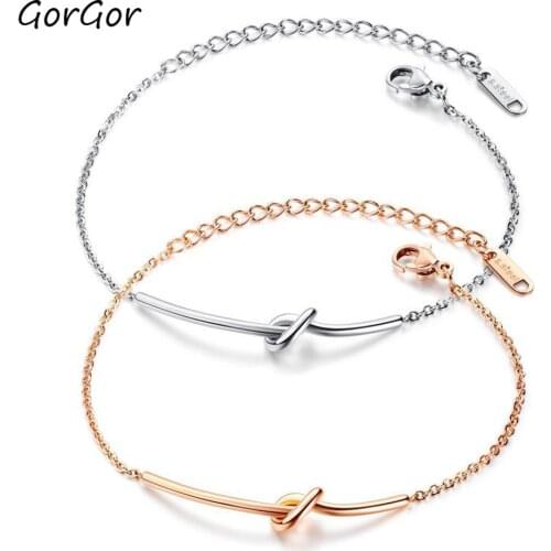 GorGor Women Bracelts Lobster Buckle Stainless Steel Chains Creative Simeple Design Ladies Fashion Hand Accessories 1036
