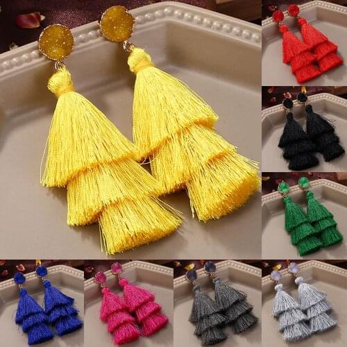 HOCOLE Ethnic Crystal Tassel Earrings For Women Bohemian Statement Three Layer Fringed Long Drop Earring 2019 Fashion Jewelry