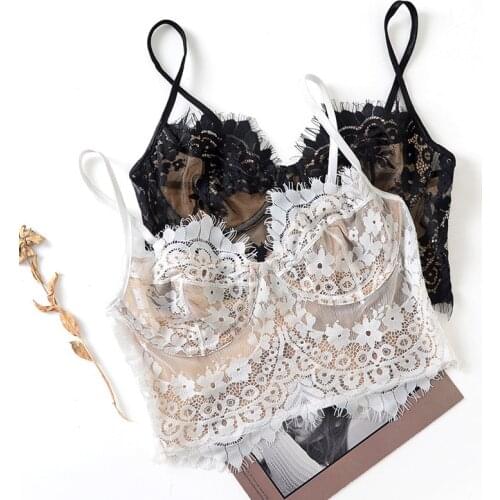 New Women Lace Sexy Lingerie Big Backless Ultra-thin Underwear Eyelashes Invisible Girl Bra Black White