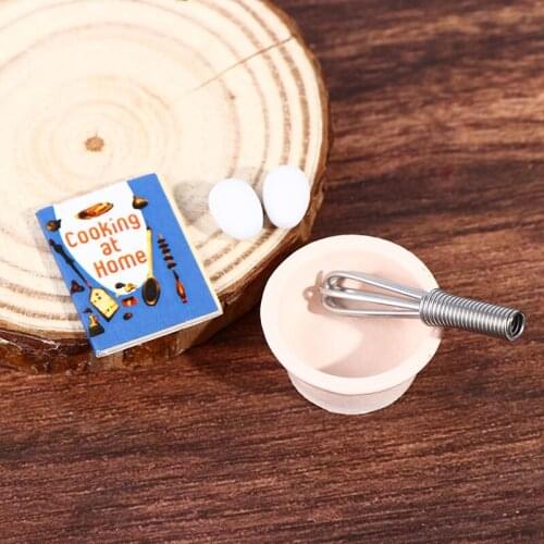 1set 1:12 Dollhouse Miniature Cookbook Eggbeater and bowl Model Accessories