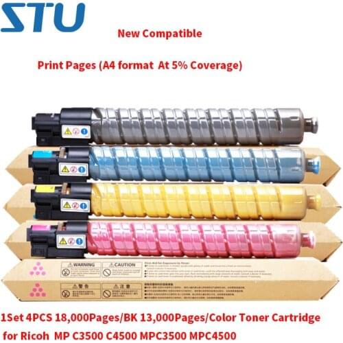 1Set 4PCS 18,000Pages/BK 13,000Pages/Color (A4 format At 5% Coverage) Toner Cartridge for Ricoh MP C3500 C4500 MPC3500 MPC4500