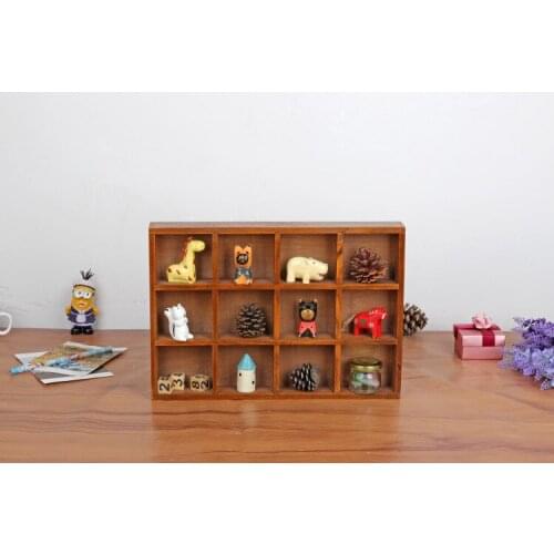 1PC Zakka grocery wooden retro 12 lattice wood desktop box grow fleshy box jewelry storage box JL 0904