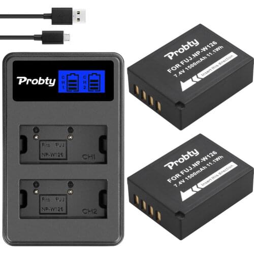 2Pcs 1500mAh NP-W126 NP W126 NPW126 Batteries + LCD Dual Charger for Fujifilm Fuji X-Pro1 XPro1 X-T1 XT1, HS30EXR HS33EXR X PRO