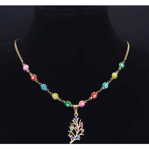 2021 Stainless Steel Islam Colorful Tree of Life Necklace Choker Gold Color Chain Necklaces Jewelry arbol de la vida N5211S04