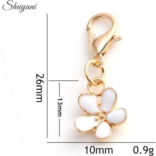 26*10mm Floating Locket Charms Gold Color Daisy Enamel Flower Charms Pendant for Jewelry Making DIY Handmade Craft