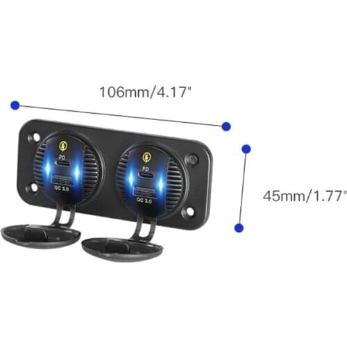 39XD 12V/24V Dual QC3.0 USB 18W Fast Type C PD USB-C Car Charger Socket Power Outlet