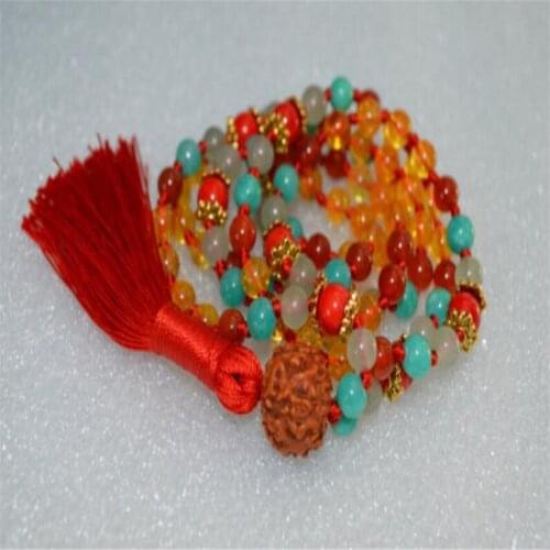 8mm Citrine Turquoise Gemstone 108 Beads Tassels Mala Necklace Meditation Lucky natural fengshui Bless Handmade Healing