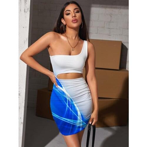 Giyu Brand Dark Blue Dress Women Abstract Vestido Sexy Psychedelic Halter Sleeveless Art Hollow out Dresses Womens Clothing