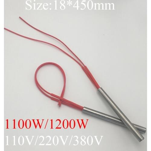 18x450 18*450mm 1100W 1200W AC 110V 220V 380V Stainless Steel Cylinder Tube Mold Heating Element Single End Cartridge Heater