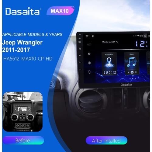Dasaita 10.2" IPS Bluetooth Autoradio 1 Din Car Radio Android 10.0 for Jeep Wrangler 2011 2012 GPS Stereo Multimedia Navigation