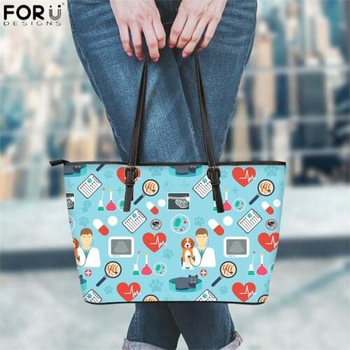FORUDESIGNS Cartoon Veterinary Printing Pet doctor Style Luxury Designer Pu Leather Handbag Casual Shoulder Bag Large Tote Bags
