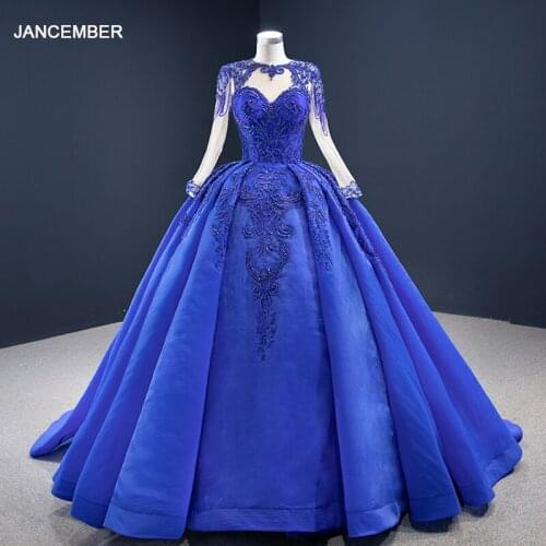 J67160 Bright Royal Blue Evening Dress 2020 Sequined Lace Up Back Beading Sweetheart Long Sleeve свабедное платье