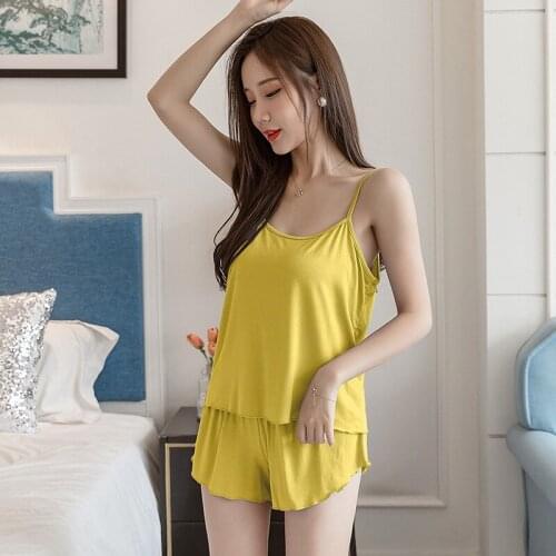 2 Piece Sleepshirts Negligee Lounge Wear Nightwear Summer Plus Size XXL Pajama Set Women Sexy Sleepwear Tank Tops Shorts Pyjamas