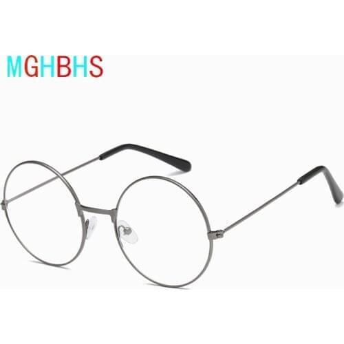 MGHBHS Vintage Retro Metal Frane Clear Lens Glasses Fashion Harry Eyeglasses Black Oversized Round Circle Eye Glasses