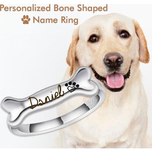 AIYANISHI Fashion Animal Dog Bone Customized Name Rings for Women Jewelry Gift Custom Your Name Rings Lover Gifts Drop Shipping