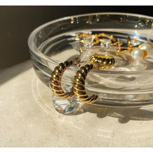 Trendy Jewelry Twist Hoop Earrings Wholesale Chunky Gold Plated Hoop Earrings