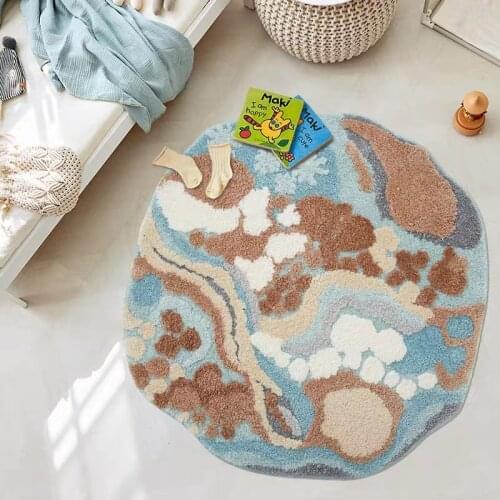 Round shaped 3D pattern 2cm thickness polyester floor mat for tent, big size Nordic style kids room decoration area rug