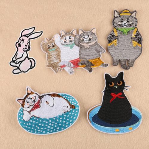Cartoon Cat Embroidery Patches for Clothing Bags DIY Sewing Sticker Rabbit Applique Stripes Iron on Patches Clothes Accessories