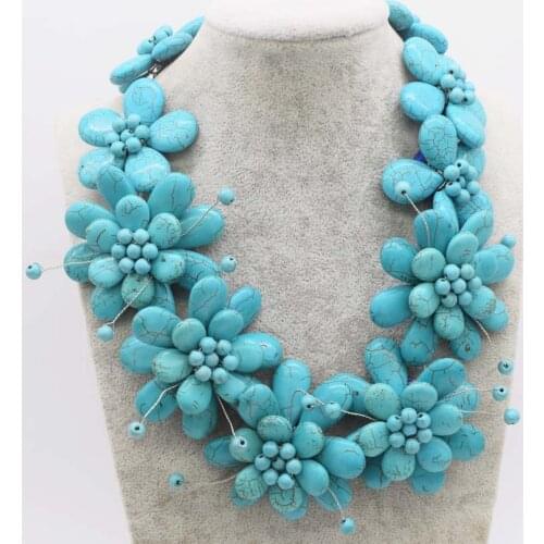 Howlite turquoise flower 18inch necklace wholesale beads nature FPPJ woman 2018