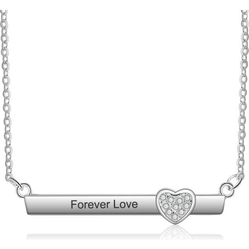 Personalized Name Bar Necklace Fashion Jewelry Heart Shape Pendant Custom Name Simple Plate Neckalace Anniversary Gift for Women