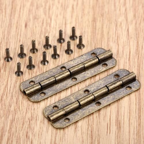 2pcs Long Hinges 6 Holes Antique Bronze 51*16mm Cabinet Wooden Jewelry Box Gift Wine Case Retro Decor Funiture Alloy +12 screws