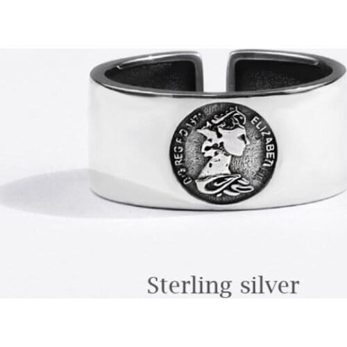 Season Gate 925 Sterling Silver Personality Simple INS Tendy Portrait Wide Adjustable Size Open Ring SR118