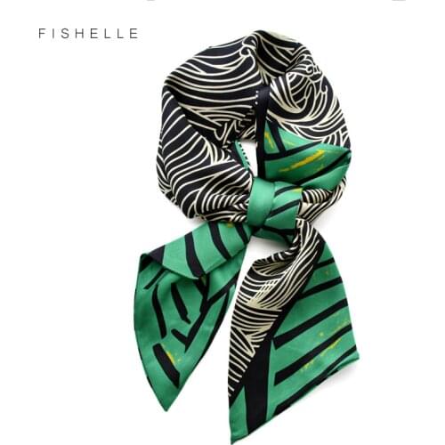 Natural silk satin ribbon green black stripe foulard headband for woman luxury summer long headscarf hair hijab women scarves