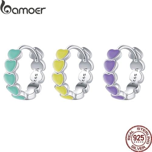 Bamoer 1pc Heart Earrings Match and Mix Series Hoops Huggies 925 Sterling Silver Hypoallergenic Piercing Jewlery Wild SCE1052