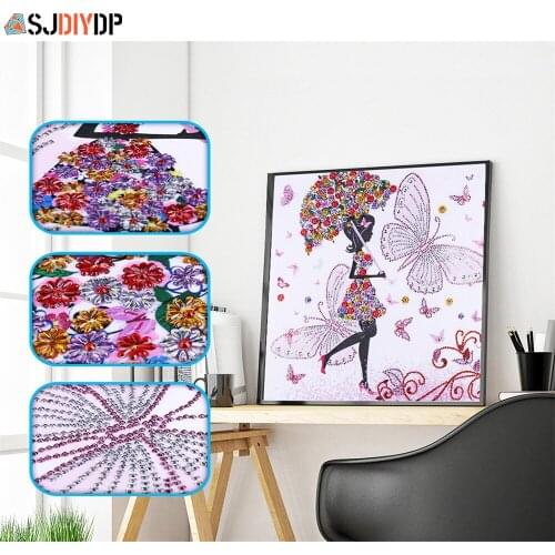 SJDIYD 5D DIY Diamond Embroidery Umbrella Girl Butterfly Special Shaped Diamond Painting Mosaic Pearl Crystal Embroidery 40X40cm