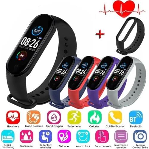 M5 Sports Smart Bracelet Blood Pressure Fitness Tracker Heart Rate Monitor Smart Band 5 Wristband Men Women Kids Smart Clock