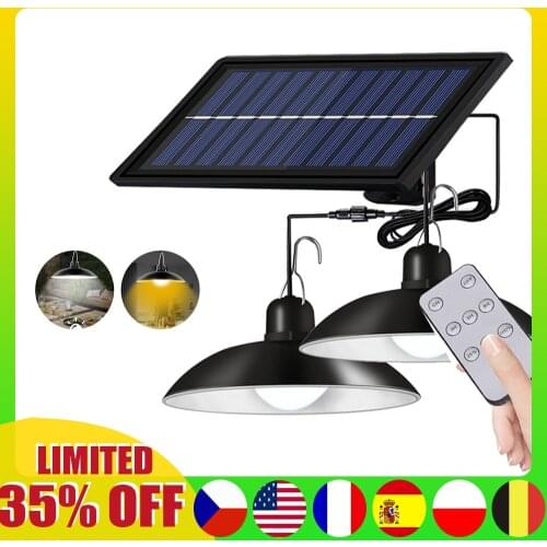 LED Solar Pendant Light Outdoor Indoor Solar Powered Double Head Solar Lamp With Line Hanging Bulb Shed Light For Camping Garden
