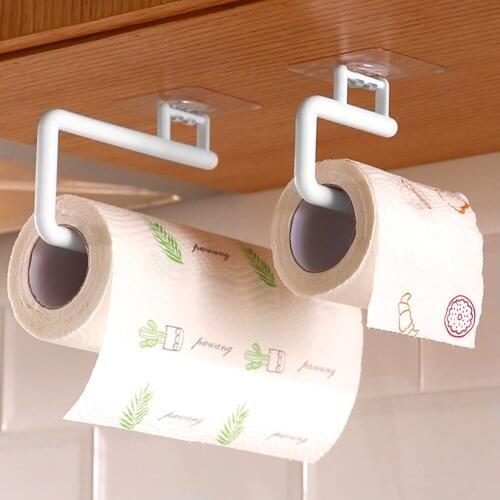 Non Perforated Paper Roll Rack Self-adhesive For Kitchen Under Cabinet Towel Hold Tissue Papers Storage Wall Hanging Shelf