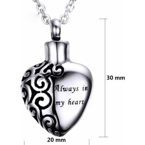 Hollow Can Open Engraved Always In My Heart Pendant For Women Necklace Floral Texture Memorial Cremation Ashes Urn Jewelry