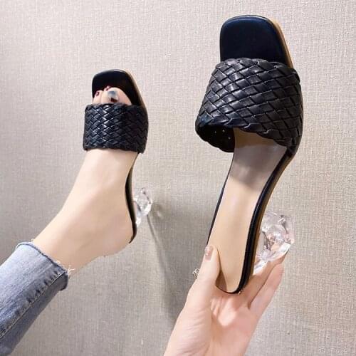 2021Transparent High Heels Women Square Toe Sandals Summer Shoes Woman Clear High Pumps Wedding Heels Slippers